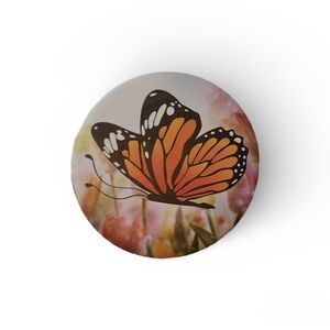 Makeup Mirror with Orange Butterfly and Flower Design